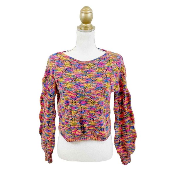 WILD FABLE Rainbow Boat Neck Pointelle Knit Pullover Sweater NWT - Picture 4 of 6